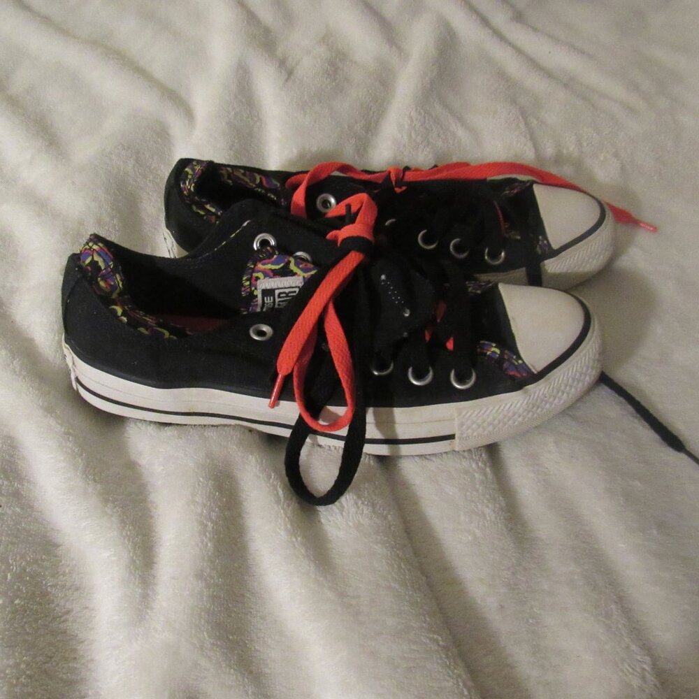 Converse Double Tongue Black/Multi Color Kids Size 7 - Picture 2 of 9